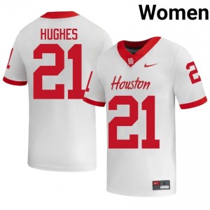 Houston Coogs Makhi Hughes #21 White Women's Player Football Jersey | Premium Stitched Edition 80066898